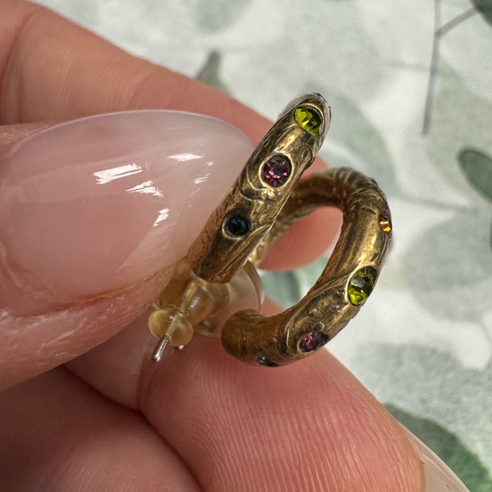Patricia Locke Gold Tone Hoop Earrings with Multicolor Gemstones 5.7g